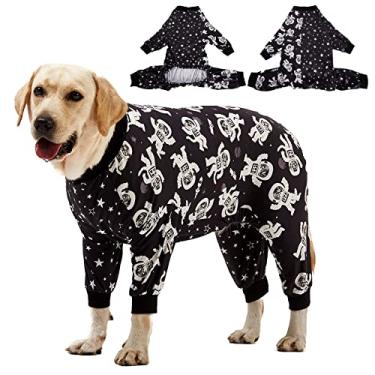 Imagem de LovinPet Roupa pitbull – cães grandes, corte justo, pulôver leve, pijama para cachorro, pijama para cachorro com cobertura total, estampa de astronauta do espaço sideral, pijama pitbull/raça