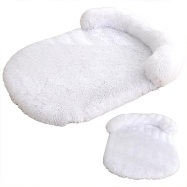 Imagem de Cama de cachorro para cães de médio e grande porte, cama de cachorro fofa de pele sintética, móveis de caixa de cachorro, cama de cachorro lavável à prova d'água, cama de espuma(White,M)