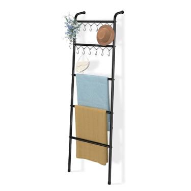 Imagem de Simple Trending Escada para cobertor de 5 andares, suporte de toalha de colcha (199 cm), escada decorativa com 12 ganchos, para decoração de casa e organização em salas de estar, quartos e banheiros,