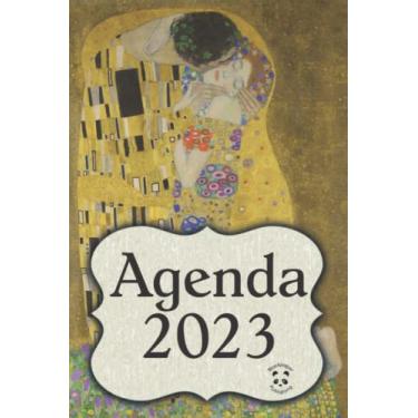 Imagem de Agenda 2023 Gustav Klimt - Il Bacio: Planner settimanale A5 in carta crema con calendario annuale, tracker abitudini mensile, spazio per le note settimanali, pagine per i contatti