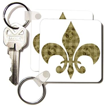 Imagem de 3dRose Flor de lis francesa dourada floral e folhas - chaveiros, 5,7 x 11,4 cm, conjunto de 2 (kc_123319_1)