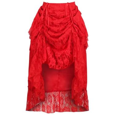 Imagem de Daisy corsets Saia feminina de renda vermelha ajustável alta baixa bustle, Vermelho, 32-36 Long