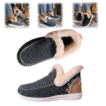 Imagem de Women's Flat Fluffy Ankle Boots, Faux Fur Lining Anti-Slip Ankle Boots, Mini Boots Ankle, Fashion Casual Round Toe Plush Short Booties, Soft Plush Slip-On Sneakers for Cozy Feet. (Dark Gray,6.5)