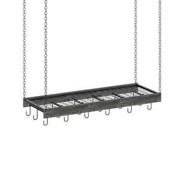 Imagem de CHOEZON Rack de panela pendurado, 89,9 cm C x 33 cm L cabide de teto, rack de panela estilo industrial, cabide de parede para cozinha, rack de pendurar panelas e panelas, com ganchos, preto carvão e