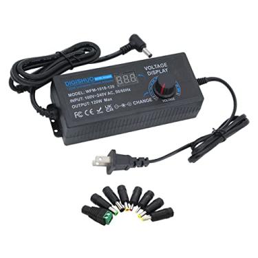 Imagem de DIGISHUO Fonte de alimentação de 120W ajustável DC 3V ~ 12V 10A Adaptador CA/CC de comutação universal variável 100V-240V conversor CA para CC com visor de tensão LED e 8 pontas, para eletrônicos