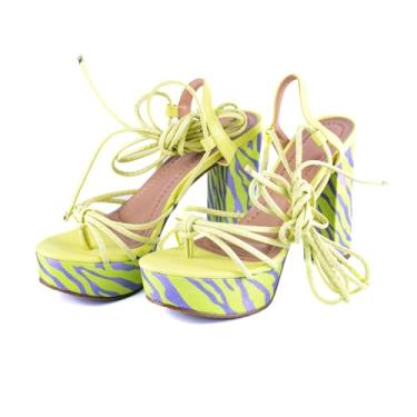 Imagem de Sandália Meia Pata Feminina Salto Alto e Grosso Fecho de Amarração