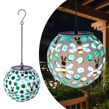 Imagem de Wonder Solar Lanternas Solares Ao Ar Livre Penduradas Lanternas Solares de Mosaico Abelha Lanternas À Prova D'Água Ao Ar Livre Decorativas Jardim Pátio Quintal Festa Decoração Verde