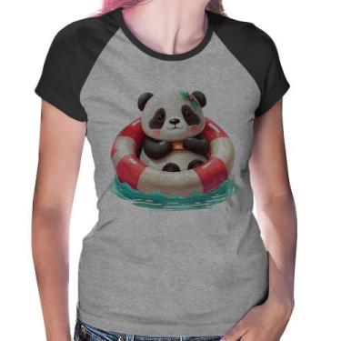 Imagem de Baby Look Raglan Ursinha  Relaxando Na Piscina - Foca na Moda, Cinza, 