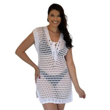 Imagem de Saida de Praia Vestido Tricot Plus Size 44 ao 50 - Modella, Branco, Un