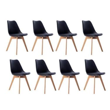 Imagem de Kit 08 Cadeiras Leda Eames Jantar Cozinha com Assento Estofado Preto -