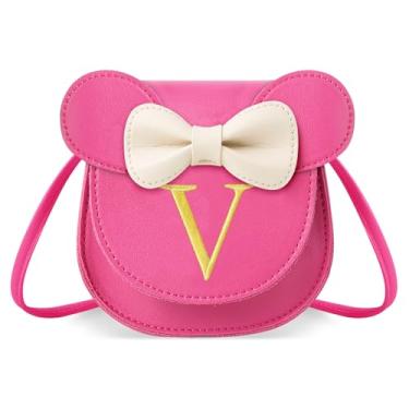 Imagem de izuzta Bolsa infantil para meninas 1 2 3 4 5 6 7 8 9 anos presente de aniversário linda mini bolsa de mouse bolsa transversal, Bolsa pequena/rosa/letra glod, V, V