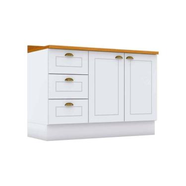 Imagem de Módulo Cozinha Americana Balcão Para Pia Com Tampo Com 2 Portas E 3 Gavetas 120cm Branco2 Aéreos + 1 Balcão + 1 Complemento