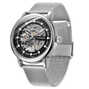 Imagem de Relógio esqueleto, masculino, mecânico, luminoso, com algarismos romanos, pulseira de malha, à prova d'água, corda manual