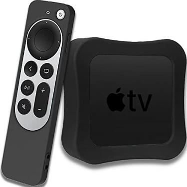 Imagem de NINKI Capa de silicone para controle remoto + TV Box para Apple TV 4K 6ª geração de silicone top box capa de controle remoto para Apple TV 6ª geração antiderrapante durável à prova de choque - preta