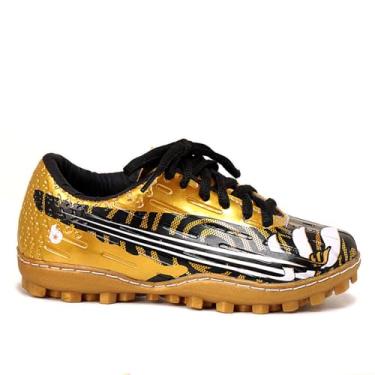 Imagem de Chuteira Society Infantil 26 ao 33 com Solado Costurado Blank Star (Dourado, BR, Criança de 4 a 8 anos, Numérico, 28)