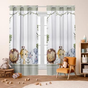 Imagem de Cortina Infantil Blackout 2,80x2,20 Decoração Divertida para Quarto de Criança (Safari Kids Verde)