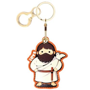 Imagem de Capa de couro para chaveiro AirTag, linda capa protetora para Apple Air Tag com chaveiro, localizador oculto, antiarranhões, rastreador GPS para chaves, bolsa, animais de estimação, mochila (Je sus)