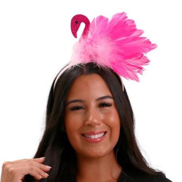 Imagem de Tiara Flamingo Rosa com Plumas Acessório para Carnaval - Abrakadabra, 