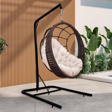 Imagem de Cadeira Balanço Ninho Suspenso em Corda Náutica Luxo com Suporte