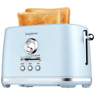 Imagem de Torradeira 2 Fatias com Desligamento Automático, Bandeja de Migalhas e 6 Níveis de Tostagem, 110V 1000W, LONGDEEM, Azul