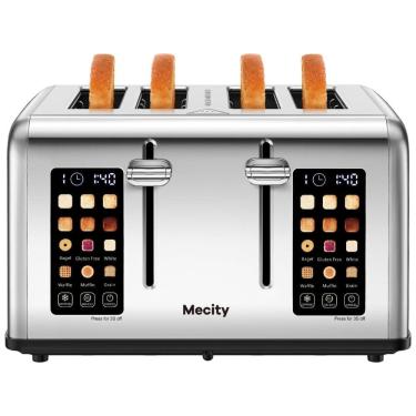 Imagem de Torradeira para 4 Fatias em Aço Inoxidável com Controle Duplo, Temporizador, Descongelamento e Reaquecimento, 110V 1650W, Mecity T-88A,