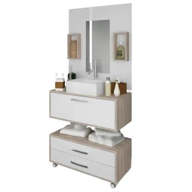 Imagem de Gabinete para Banheiro com Cuba 60cm 1 Porta 2 Gavetas Class Branco/Marrom - Arte Cas