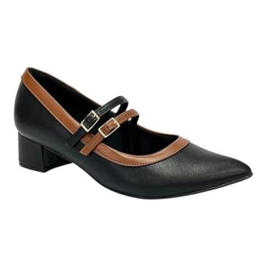 Imagem de Sapato Piccadilly Scarpin Mary Jane Salto Médio 739084 Preto/Marrom