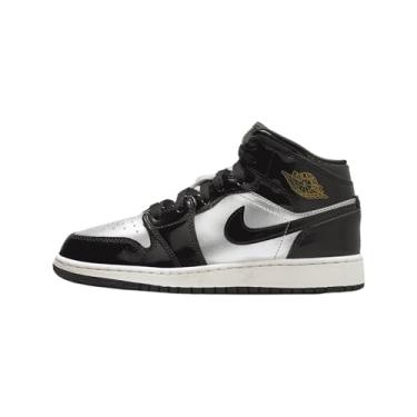 Imagem de Air Jordan 1 Mid SE Sapatos infantis grandes (FZ3938-001, preto/prata metálico/vela/ouro metálico), Preto, 20