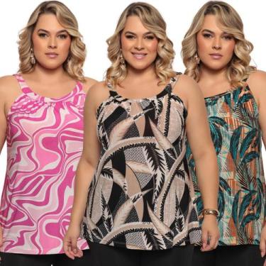 Imagem de Kit 3 Blusa Plus Size Feminina Versátil Estampada Alcinha - Felicity, 