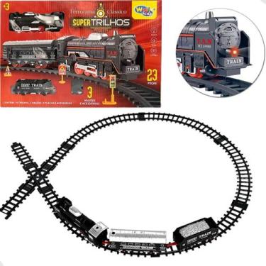 Imagem de Trem Ferroviário de Brinquedo com 3 Vagões 15 Trilhos com Som e Luz - 