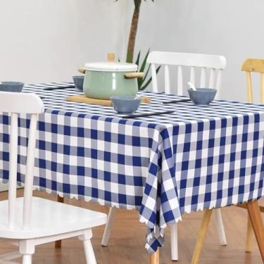 Imagem de Toalhas de mesa guingão para jantar, acampamento, interior e exterior, toalha de mesa limpa à prova de derramamento de óleo para festa/buffet, toalha de mesa retangular para casa de fazenda-azul||180