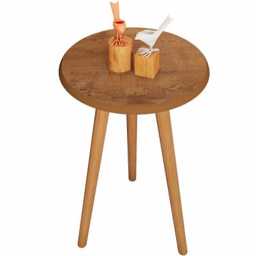 Imagem de Mesa Lateral Bechara redonda com pés palito de madeira maciça Naturalle