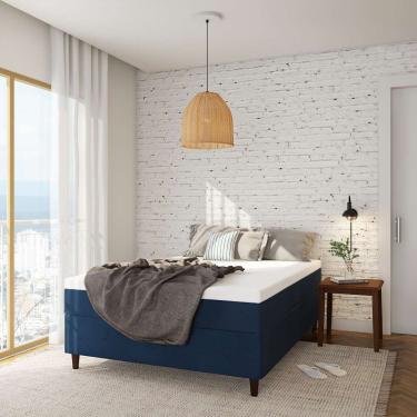 Imagem de Colchão Casal Mola Ensacada Les Martins Macio (25x138x188) Azul e Branco