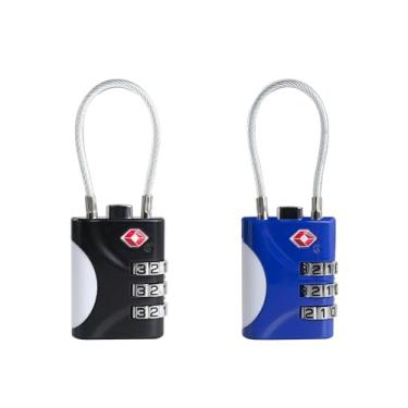 Imagem de UP Security Fechaduras de bagagem aprovadas pela TSA - cadeado de viagem pequeno combinado com cabo, segurança para mala e mochila TSA 007, durável e fácil de usar (preto + azul)