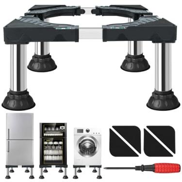 Imagem de Mini suporte de geladeira resistente base ajustável universal (20,8 cm - 23,4 cm de altura) com 4 pés fortes, suporte ideal para lavadora e secadora para aparelhos de 40 a 61 cm. Plataforma de