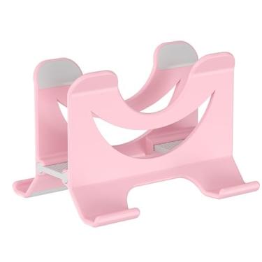 Imagem de Suporte para laptop Suporte vertical para laptop para mesa, suporte para notebook de plástico com trava automática por gravidade e prateleira lateral Elevador para laptop(Pink)