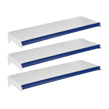Imagem de Kit - 3 Bandejas Prateleiras 30x91 para Gôndolas New Plus com Porta Etiqueta Azul - sa Gôndolas
