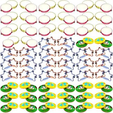 Imagem de Kit 20 Pandeiro Liso 20 Pandeirola 20 Pandeirinho Estrela Infantil De 