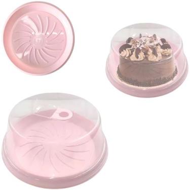 Imagem de Porta Bolos Boleira Suporte Para Torta Com Tampa e Alça - Top, Rosa