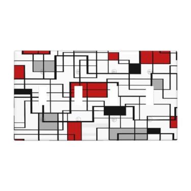 Imagem de Capa de interruptor de luz elétrica geométrica vermelha, preta, branca, abstrata, 4 grupos, decorativa, quadriciclo, placa decorativa para decoração de casa de fazenda, grande