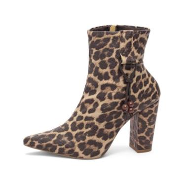 Imagem de EMILY ONINE, Bota Cano Curto Salto Alto Grosso Bico Fino Feminina 9 cm (Animal Print Onça, BR, Adulto, Numérico, 36)