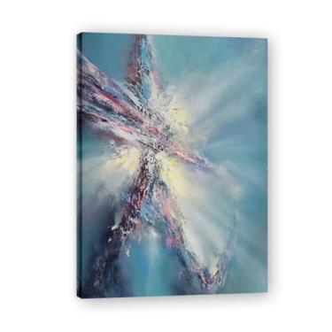 Imagem de Pintura de parede em tela abstrata azul e branco, impressão em tela, pôster, imagem colorida, arte abstrata, moderna, decoração de parede, corredor, escadas, decorações de quarto 100 x 70 cm