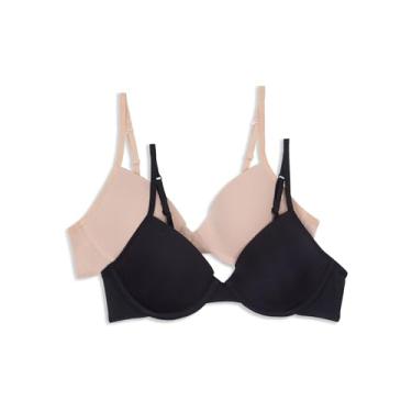 Imagem de Hanes Sutiã com aro moldado para meninas, pacote com 2, Preto/Nude, 36A