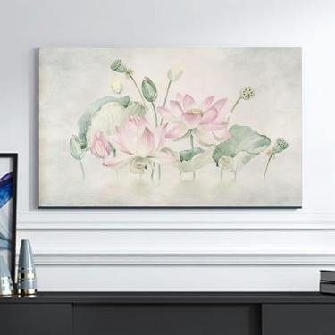 Imagem de WMLTZFUS Capa contra poeira de TV padrão Lotus para Smart TV LCD LED de 19-65 polegadas, protetor de tela de TV estilo chinês, lavável à máquina pano-D||48.3 cm