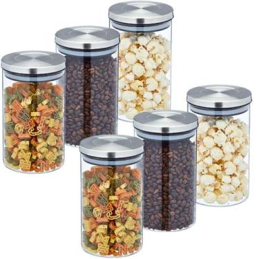 Imagem de Pote de Vidro Hermético 1 Litro Redondo Tampa Inox Kit 6 Un - Majestic