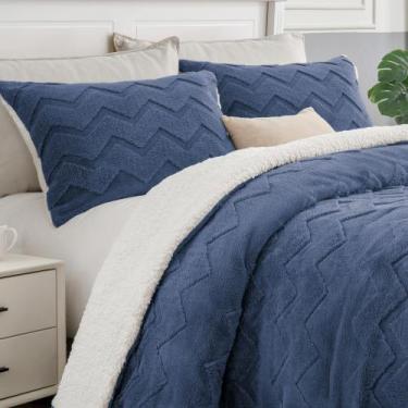 Imagem de Conjunto de edredom BEDELITE Fluffy Queen Super Soft Sherpa Navy