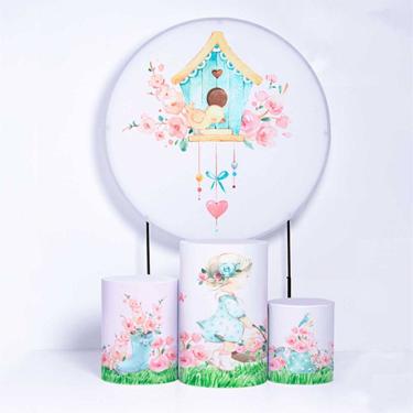 Imagem de Kit Painel de Festa Redondo de 1,80m e Trio de Cilindros Boneca - Fera Print