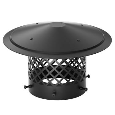 Imagem de Tampa de chaminé redonda de 15 cm: Tampas de chaminé de lareira com topo de cone para exterior com tela - todos os climas e sem montagem Tampa de ventilação de tubo de fogão para caber nos tamanhos de