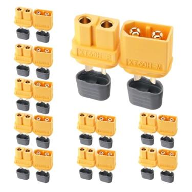 Imagem de ELFCULB 10 pares de conectores macho e fêmea Amass XT60 com tampa traseira, banhado a ouro para drones FPV RC aviões/bateria/UAVs, adaptador de plugue Lipo (Amarelo)