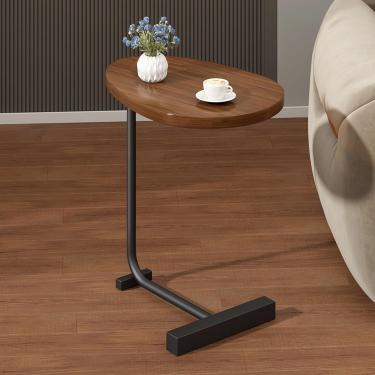 Imagem de Mesa Lateral Em Forma De C, Mesa De Apoio, Mesas Laterais De Quarto, Mesa De Apoio De Sofá, Mesa Lateral De Sofá Que Desliza Sob O Sofá-cama, Montagem Fácil, Walnut+black, H-62cm/24.4in